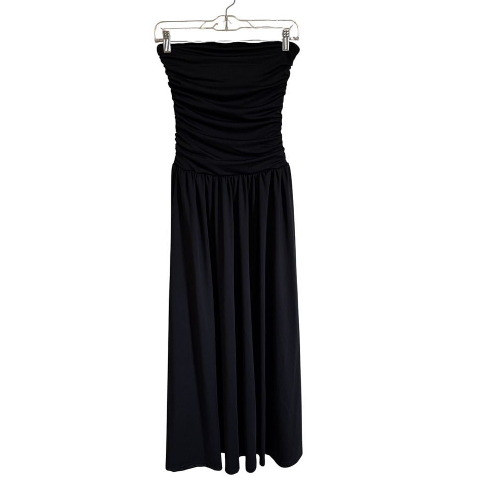 Shein Black Strapless Maxi Dress Ruched Bodycon Party Cocktail XS